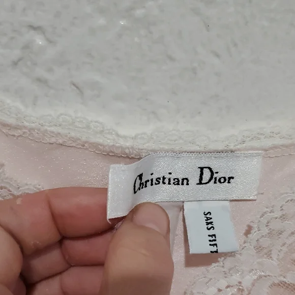 Vintage Christian Dior Elegant Pink Satin Nightgown With Asymmetrical Lace & Bow - Picture 11 of 16